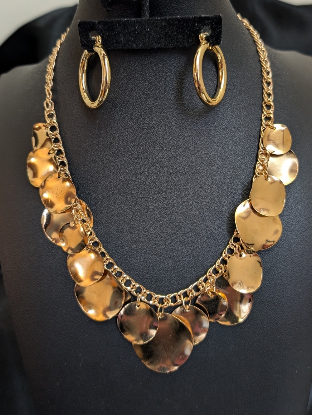 #29. Nordstrom Gold Tone Disc Necklace and Earrings Set -